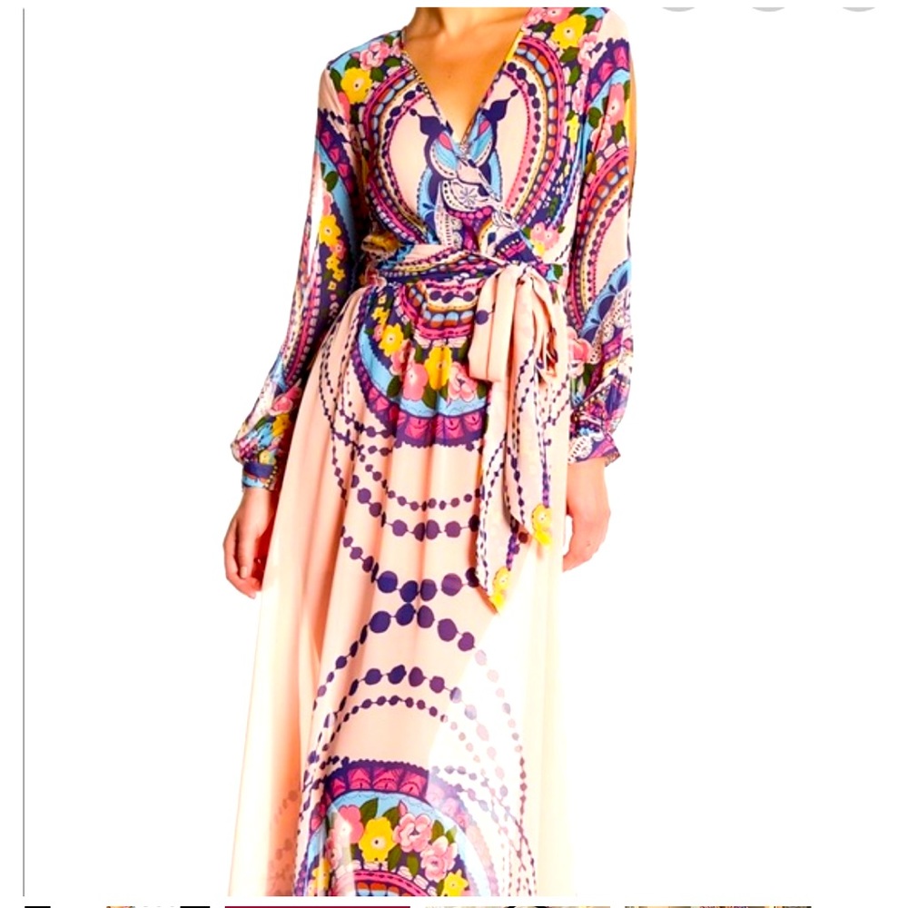 Ark & Co. Pastel Dress Maxi with cut out long sleeves pink patterned
